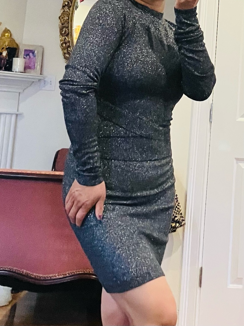 Express Metallic Sparkle Long-Sleeve Bodycon Dress - Silver